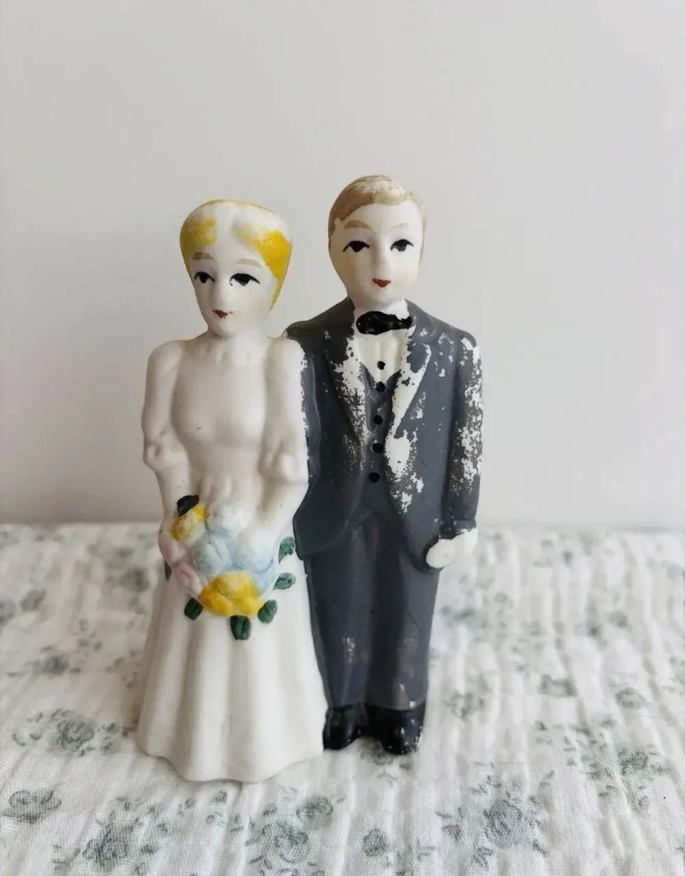 Vintage Porcelain Bride and Groom Wedding Cake Topper